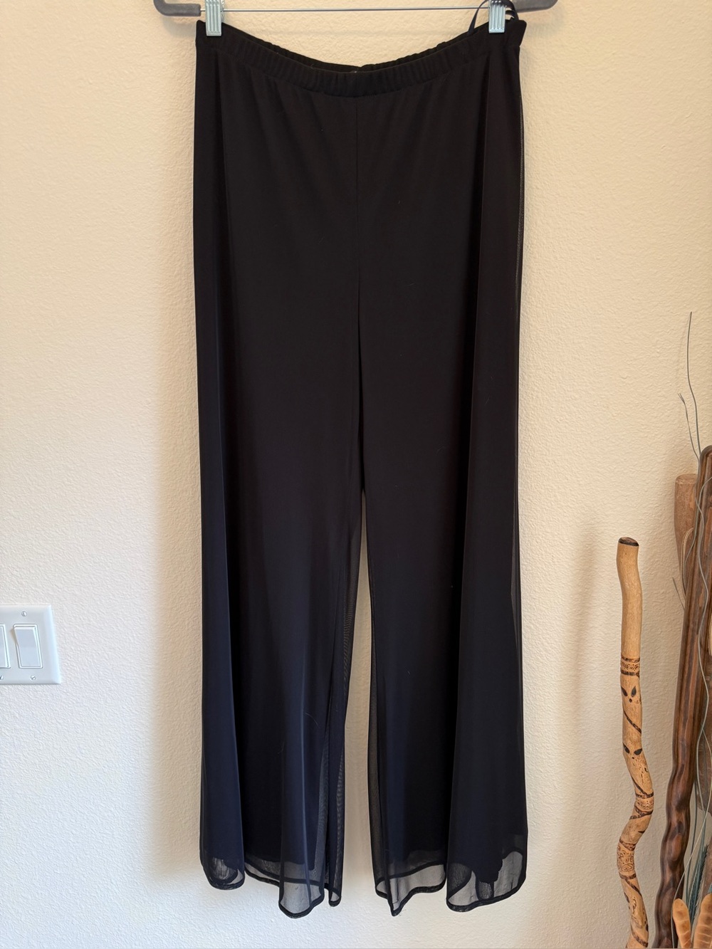 Connected Apparel Black Sheer Overlay Wide Leg Palazzo Pants Size L